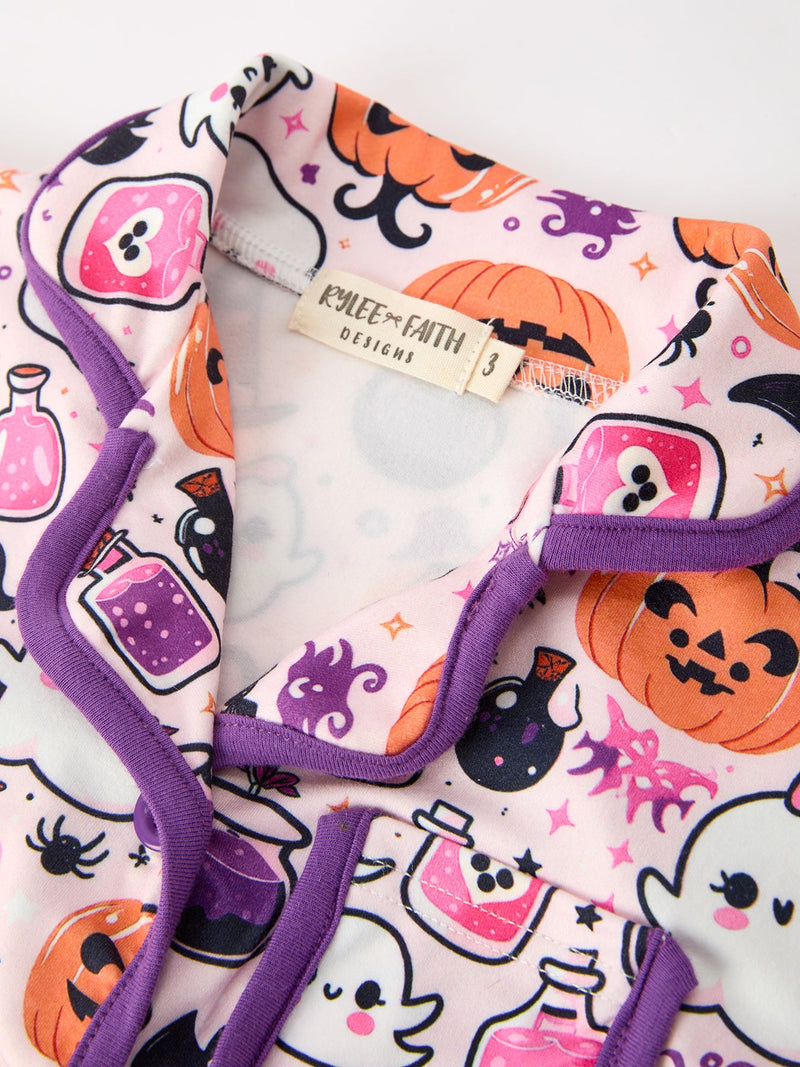 Halloween Pumpkin Ghost Print Girls Pajama Set - 3