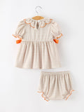Thanksgiving Smocked Girls Dress Bloomer Set Turkey Embroidery - 2