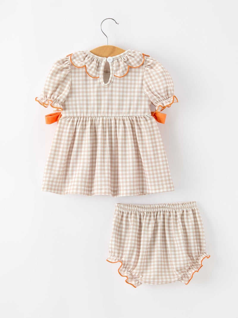 Thanksgiving Smocked Girls Dress Bloomer Set Turkey Embroidery - 2