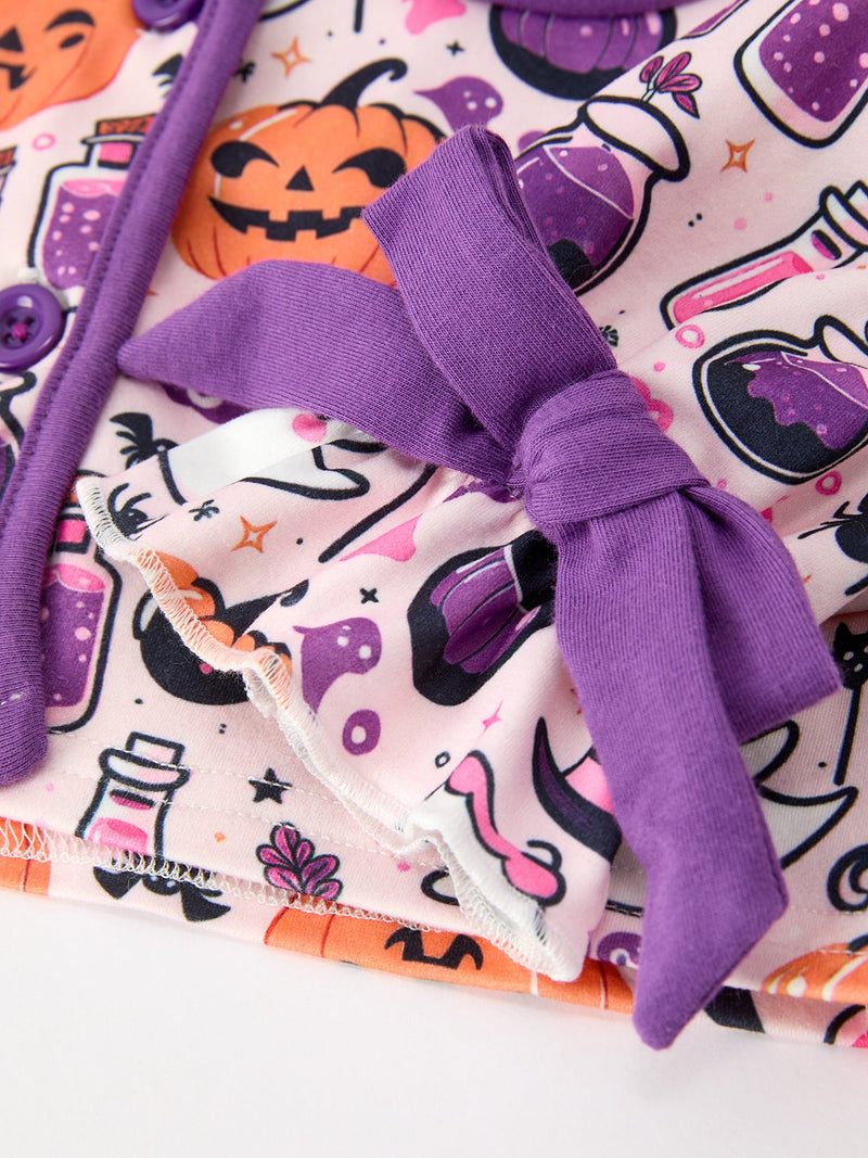 Halloween Pumpkin Ghost Print Girls Pajama Set - 4