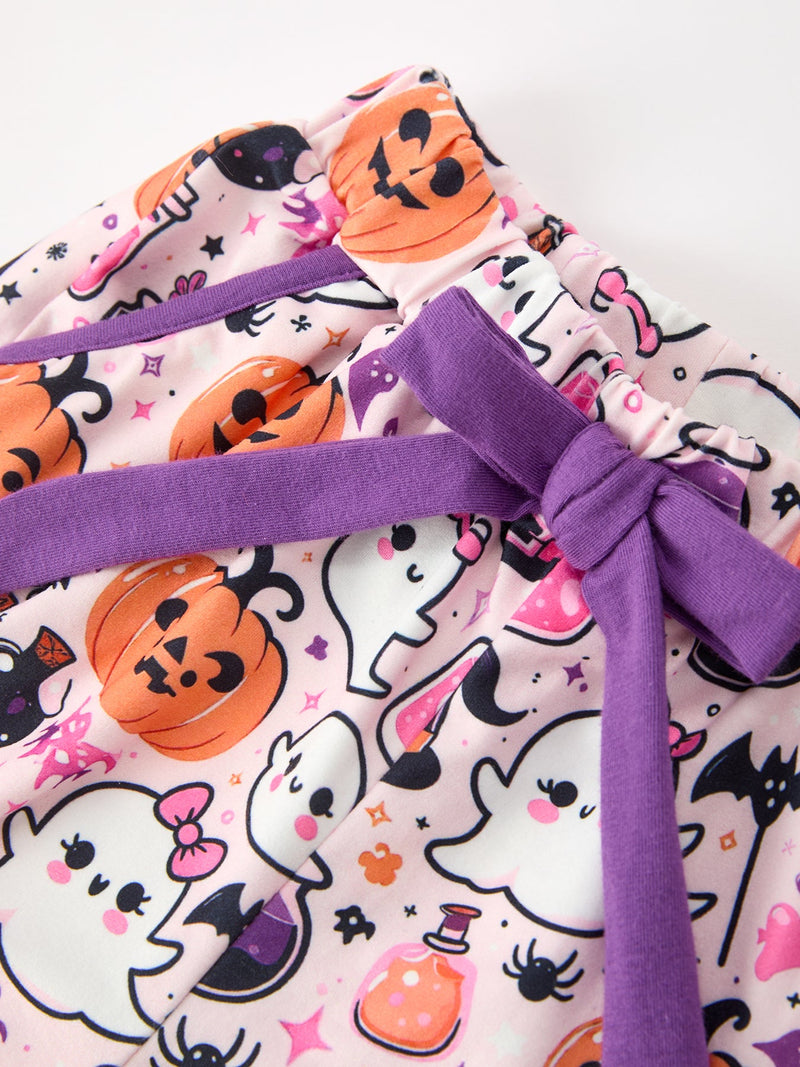 Halloween Pumpkin Ghost Print Girls Pajama Set - 5