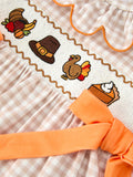 Thanksgiving Smocked Girls Dress Bloomer Set Turkey Embroidery - 3