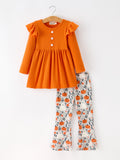 Fall Halloween Pumpkin Ghost Print Girls Long Sleeve Set - 1