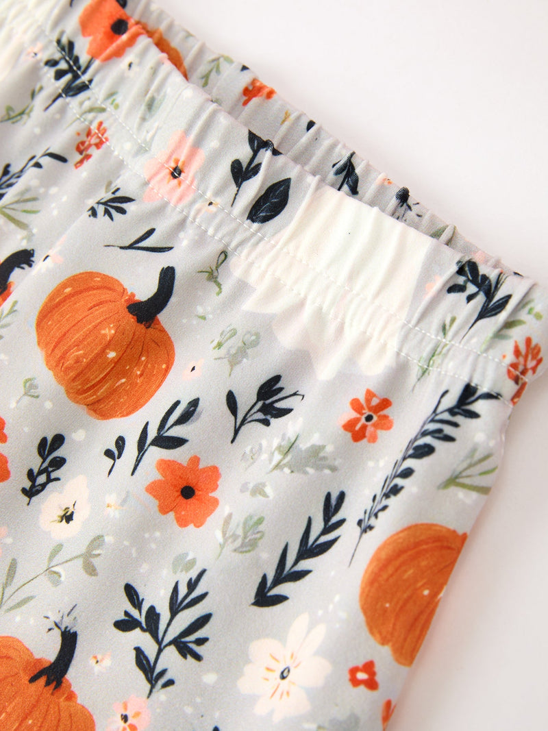 Fall Halloween Pumpkin Ghost Print Girls Long Sleeve Set - 5