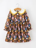 Fall Retro Girls Floral Peter Pan Collar Twirl Dress - 1