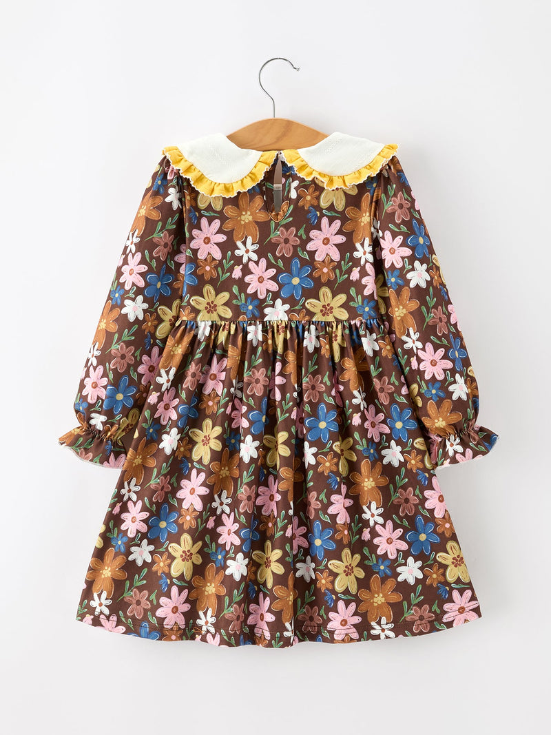Fall Retro Girls Floral Peter Pan Collar Twirl Dress - 2