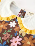 Fall Retro Girls Floral Peter Pan Collar Twirl Dress - 3