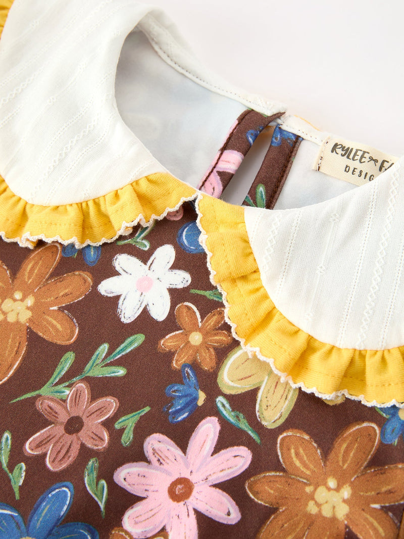 Fall Retro Girls Floral Peter Pan Collar Twirl Dress - 3