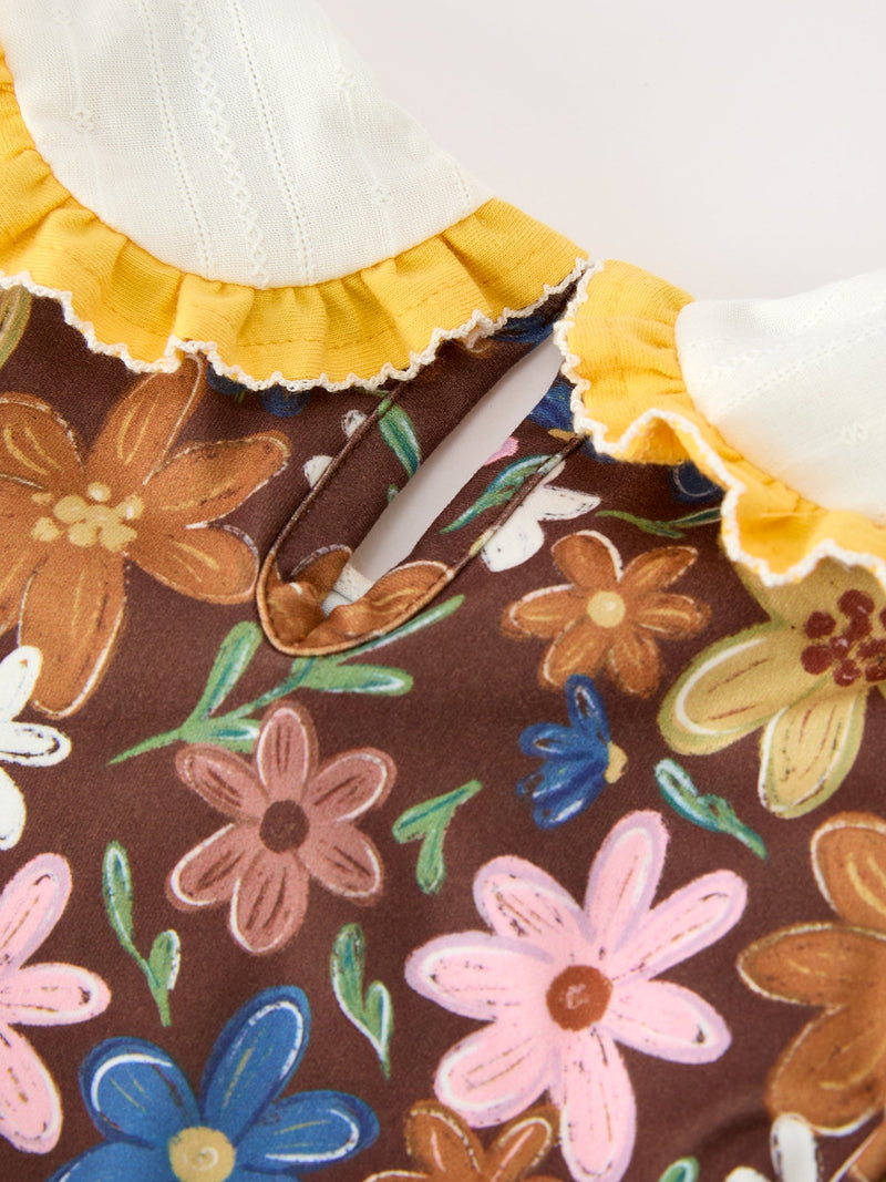 Fall Retro Girls Floral Peter Pan Collar Twirl Dress - 5