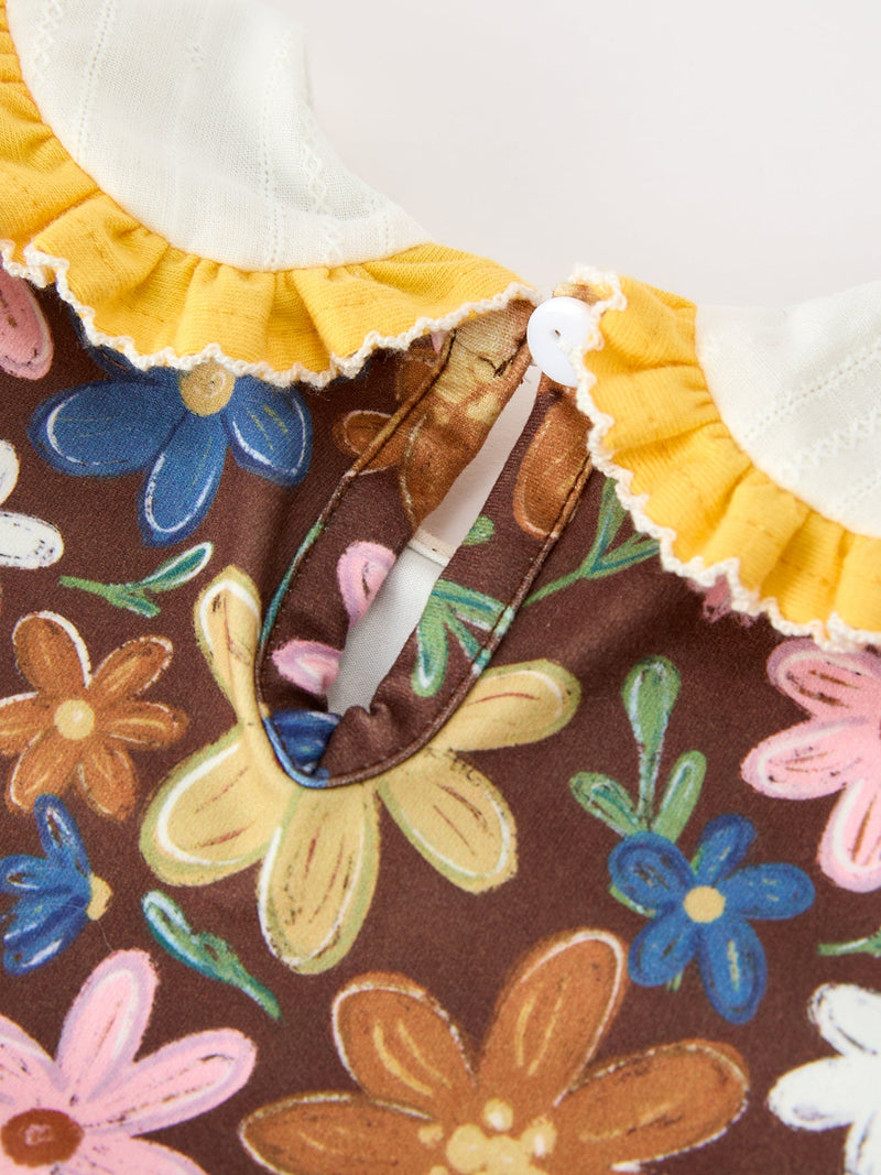 Fall Retro Floral Baby Girls Bubble Romper - 5