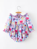 Fall Purple Floral Baby Girls Bubble Romper - 2
