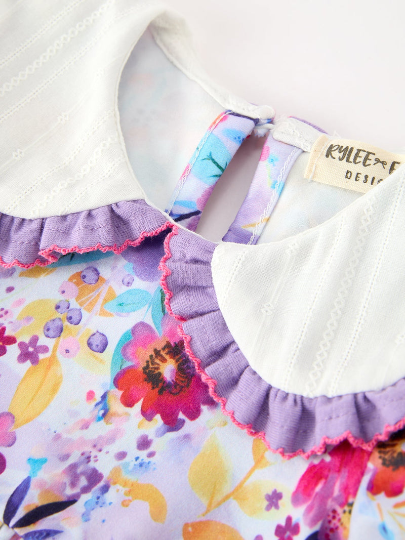 Fall Purple Floral Baby Girls Bubble Romper - 3