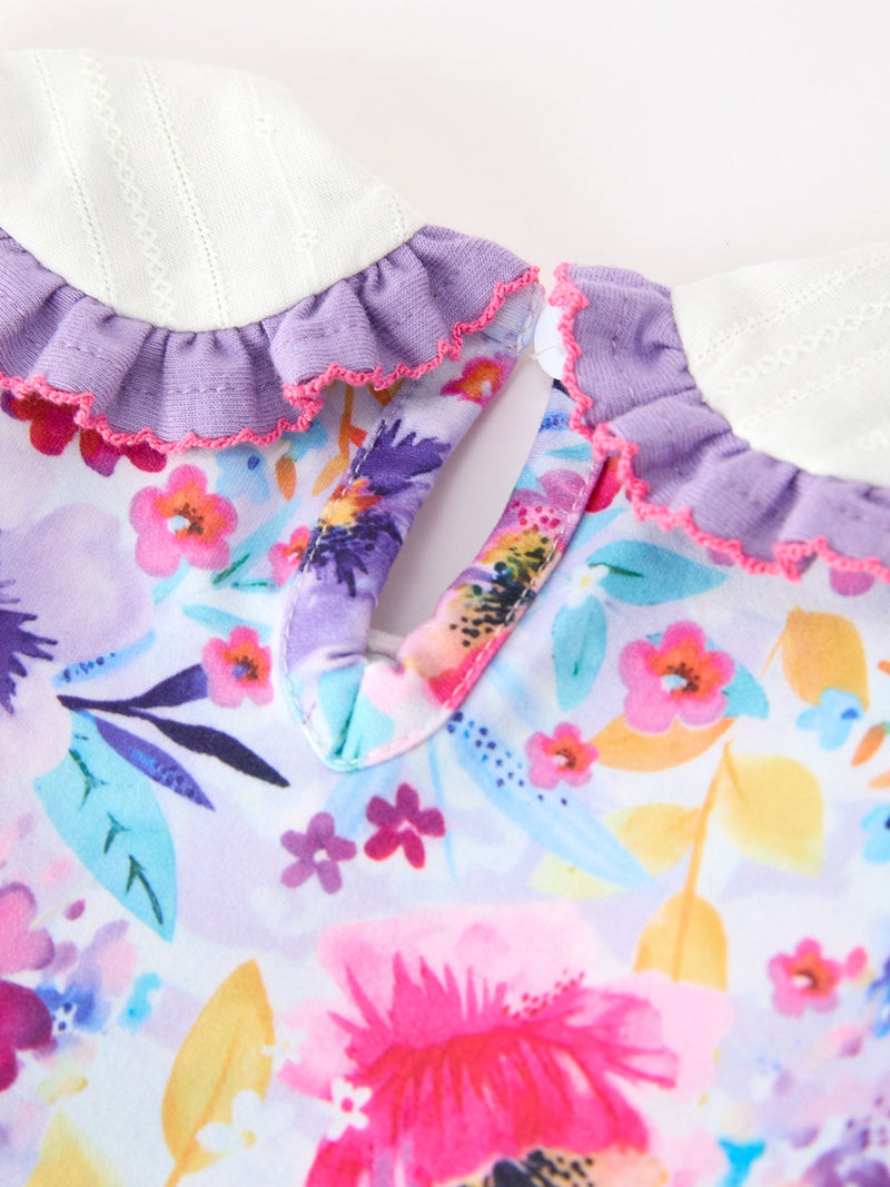 Fall Purple Floral Baby Girls Bubble Romper - 4