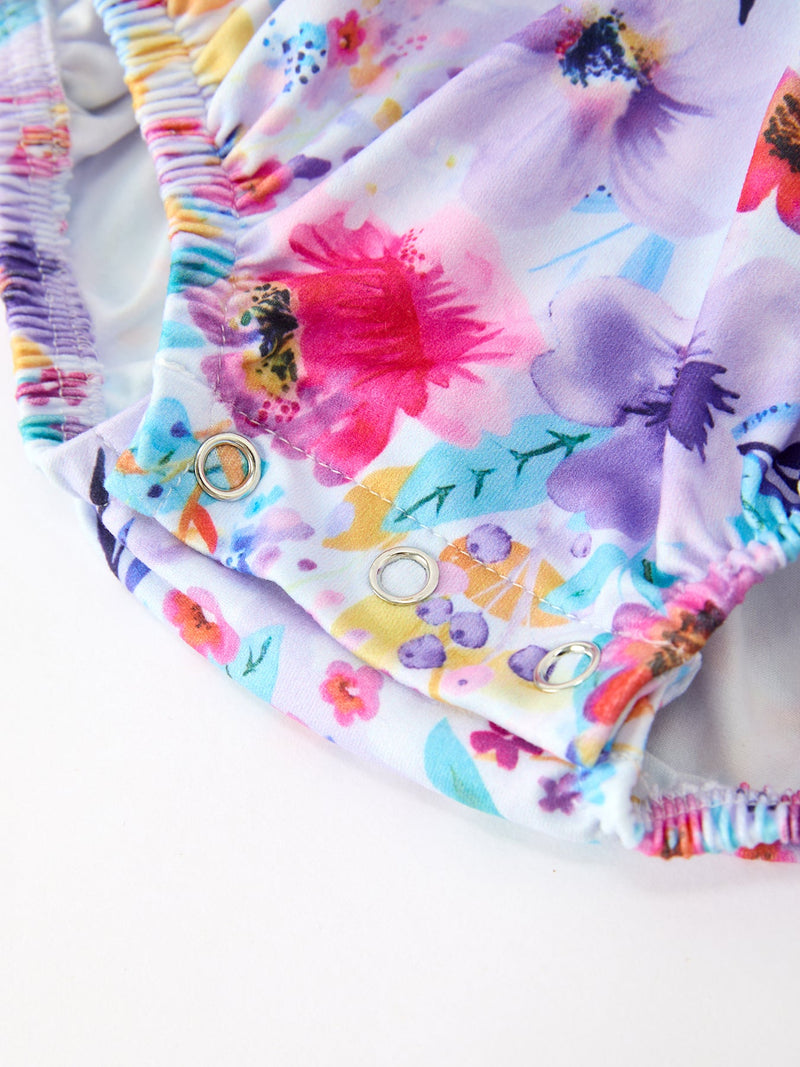 Fall Purple Floral Baby Girls Bubble Romper - 5