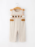 Thanksgiving Boys Gingham Jon Jon Embroidered Romper - 1