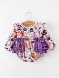 Halloween Pumpkin Ghost Baby Girl Bubble Romper Ruffle Bow Detail - 1
