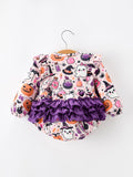 Halloween Pumpkin Ghost Baby Girl Bubble Romper Ruffle Bow Detail - 2