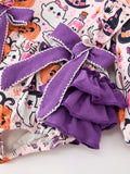 Halloween Pumpkin Ghost Baby Girl Bubble Romper Ruffle Bow Detail - 3