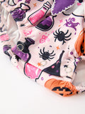 Halloween Pumpkin Ghost Baby Girl Bubble Romper Ruffle Bow Detail - 4