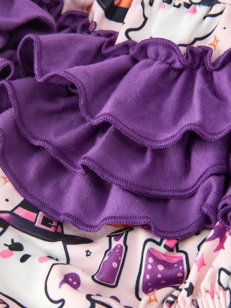 Halloween Pumpkin Ghost Baby Girl Bubble Romper Ruffle Bow Detail - 5