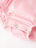 Fall Pink Smocked Baby Girl Bubble Romper Peter Pan Collar Floral Detail - 4