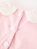 Fall Pink Smocked Baby Girl Bubble Romper Peter Pan Collar Floral Detail - 5