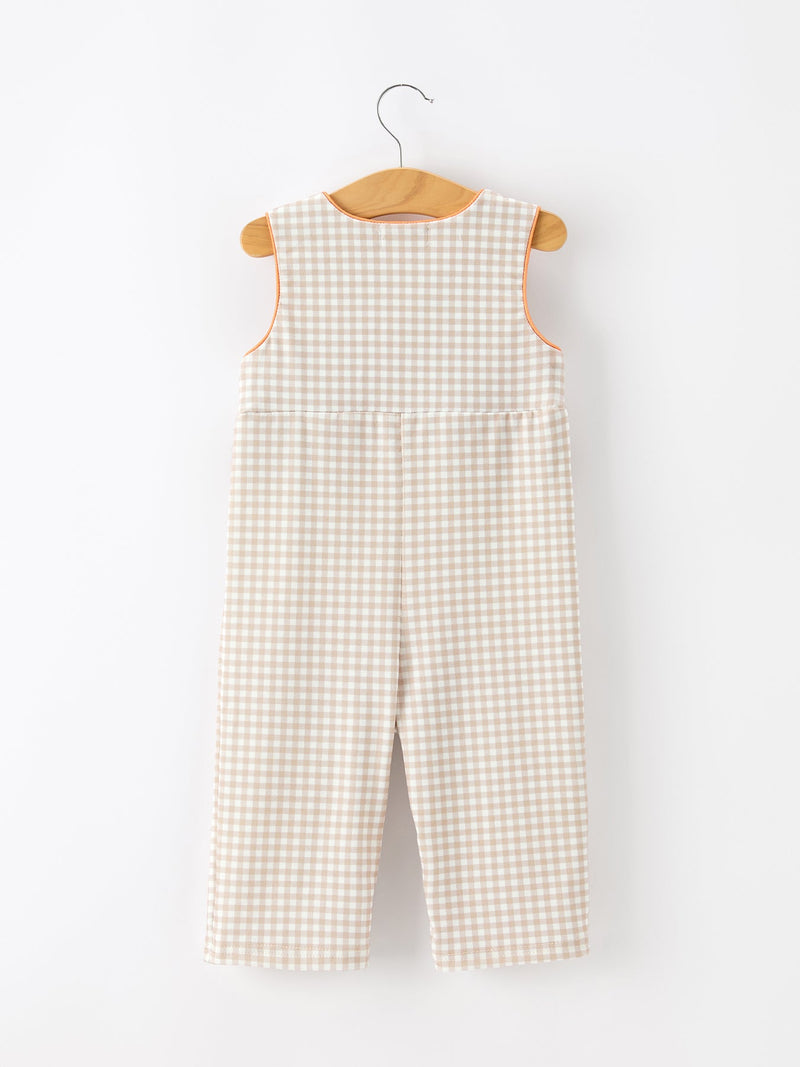 Thanksgiving Boys Gingham Jon Jon Embroidered Romper - 2