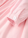 Fall Pink Smocked Girls Dress Peter Pan Collar Long Sleeve Floral Detail - 4