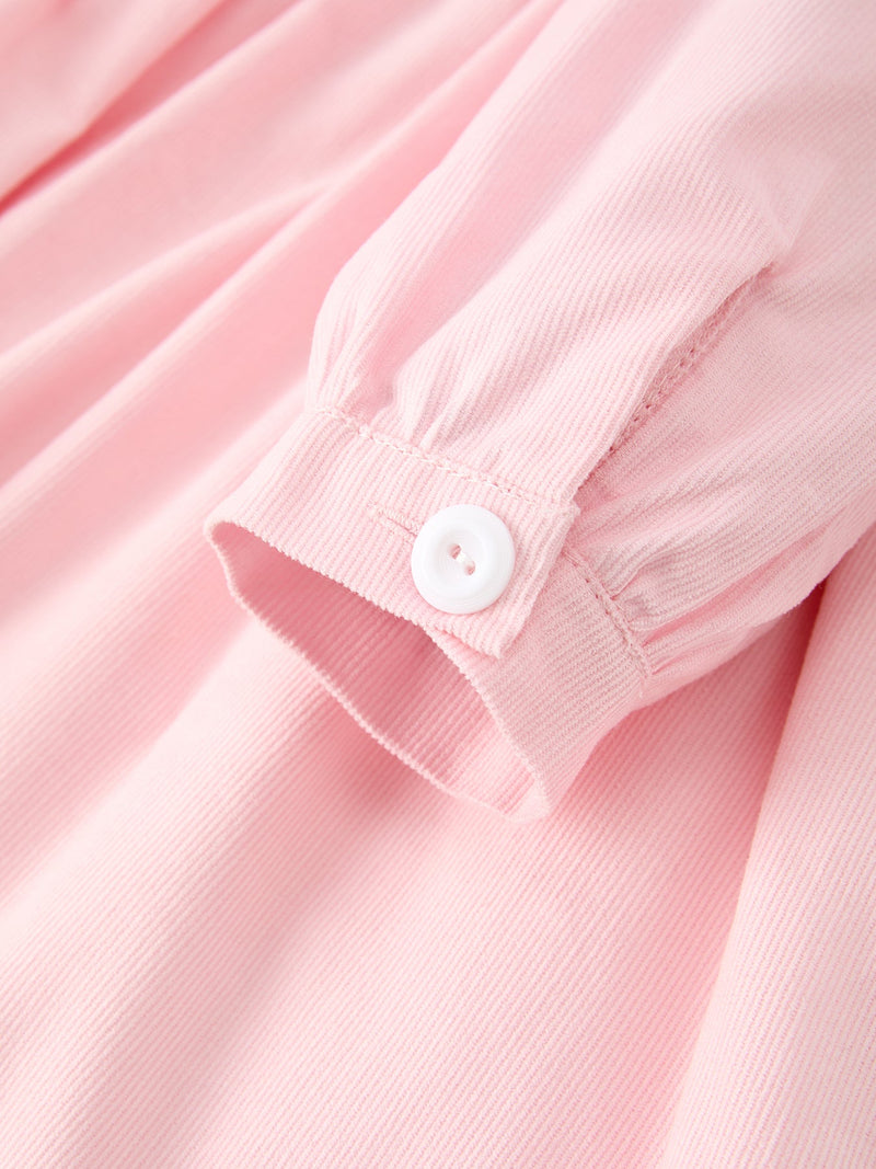 Fall Pink Smocked Girls Dress Peter Pan Collar Long Sleeve Floral Detail - 4
