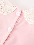 Fall Pink Smocked Girls Dress Peter Pan Collar Long Sleeve Floral Detail - 5