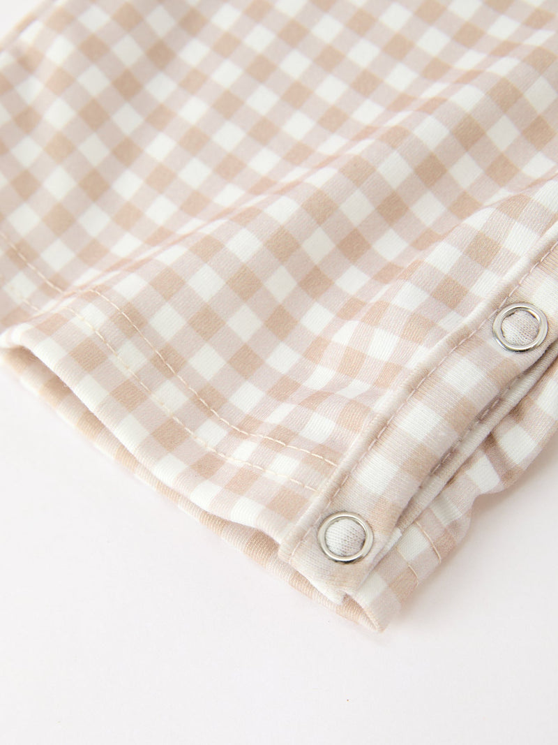 Thanksgiving Boys Gingham Jon Jon Embroidered Romper - 5
