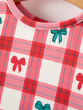 Christmas Girls Candy Cane & Bow Plaid Twirl Dress - 3