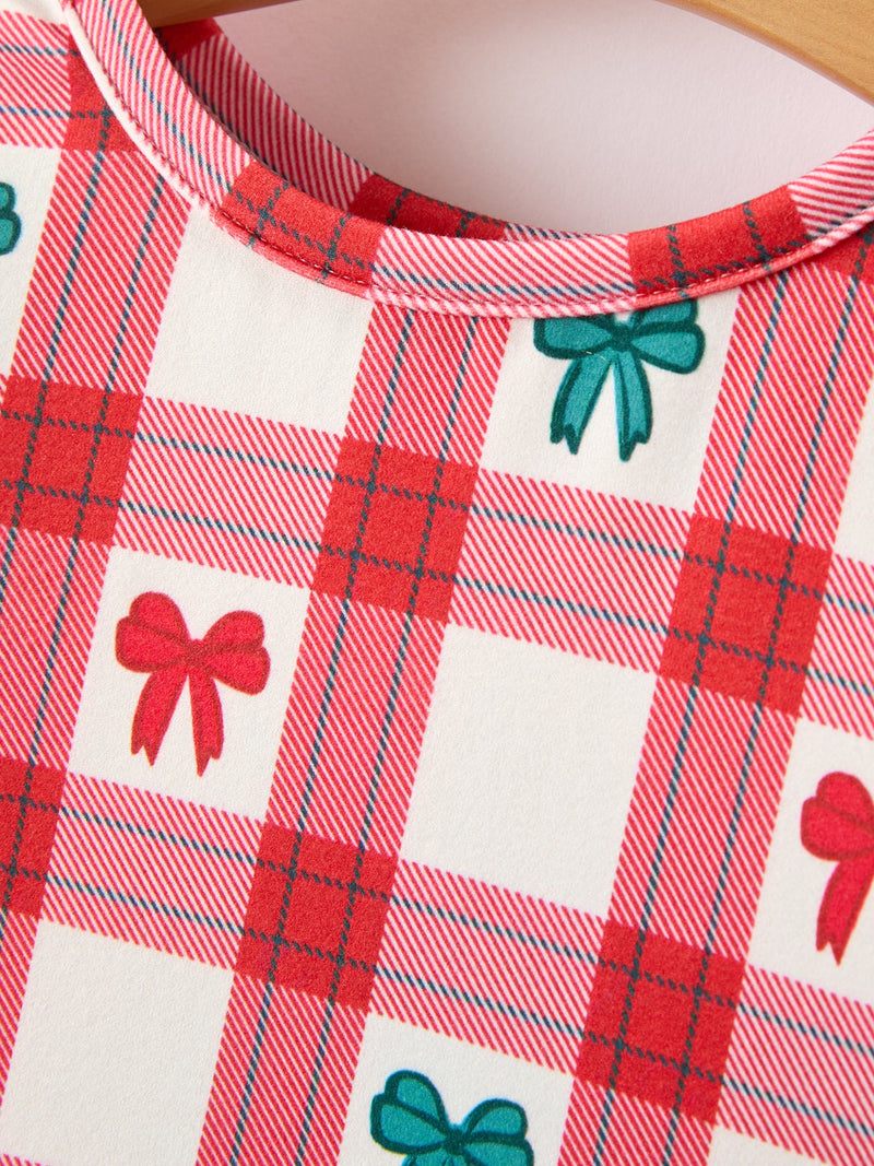 Christmas Girls Candy Cane & Bow Plaid Twirl Dress - 3