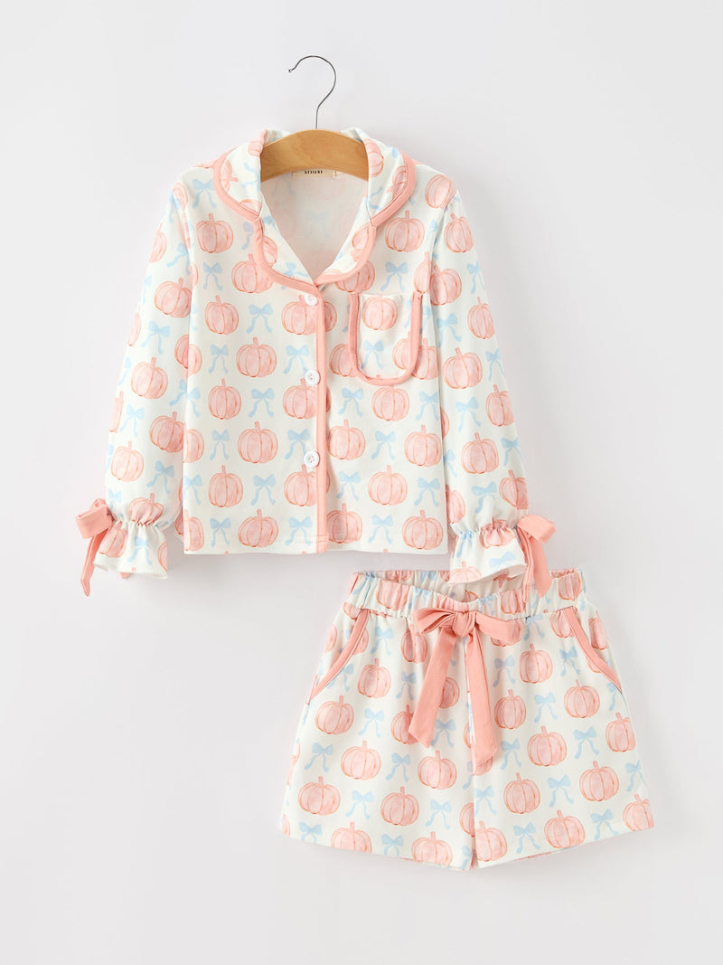 Mommy and Me Fall Pumpkin Print Pajama Set - 2