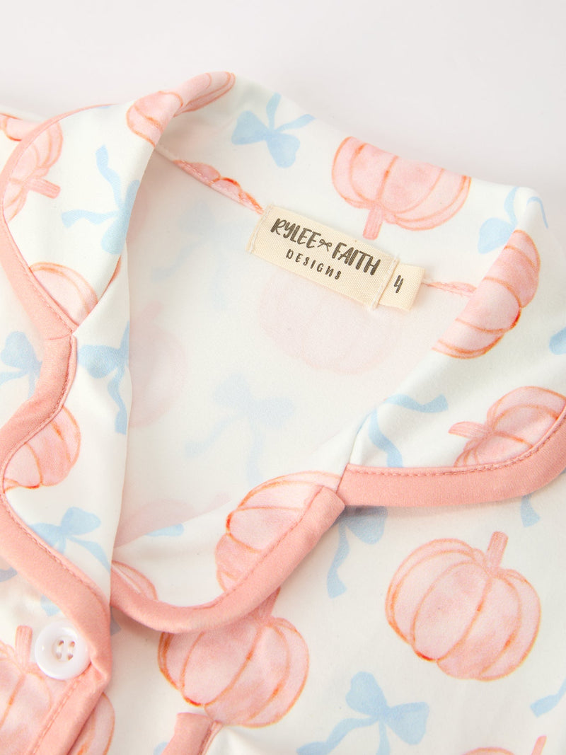 Mommy and Me Fall Pumpkin Print Pajama Set - 4