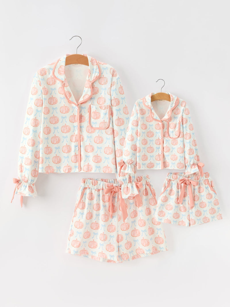 Mommy and Me Fall Pumpkin Print Pajama Set - 1