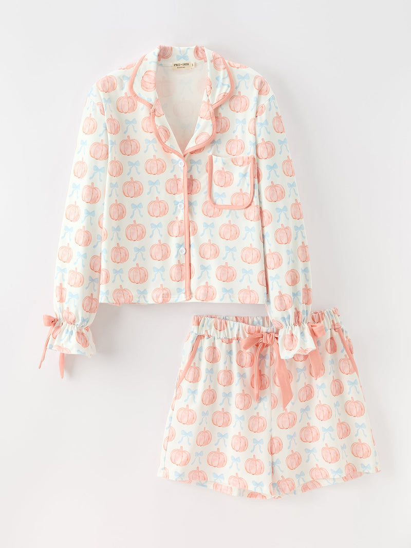 Mommy and Me Fall Pumpkin Print Pajama Set - 7