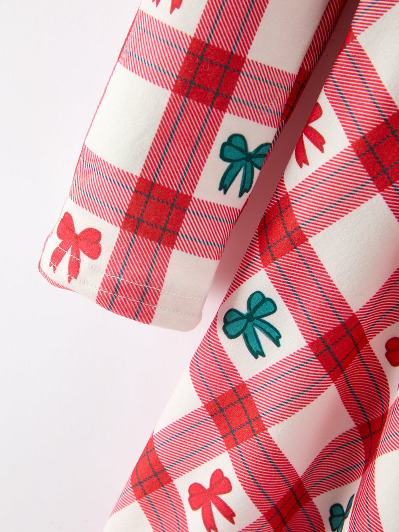 Christmas Girls Candy Cane & Bow Plaid Twirl Dress - 4