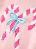 Girls Christmas Candy Cane Bow Knit Sweater - 4