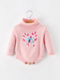 Christmas Candy Cane Bow Knit Baby Girls Romper - 1