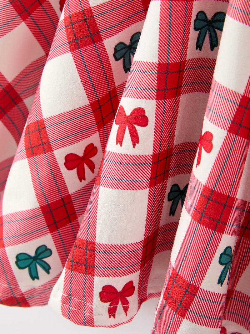 Christmas Girls Candy Cane & Bow Plaid Twirl Dress - 5