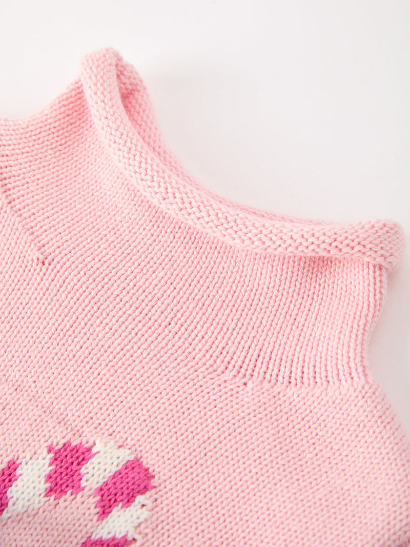 Christmas Candy Cane Bow Knit Baby Girls Romper - 3