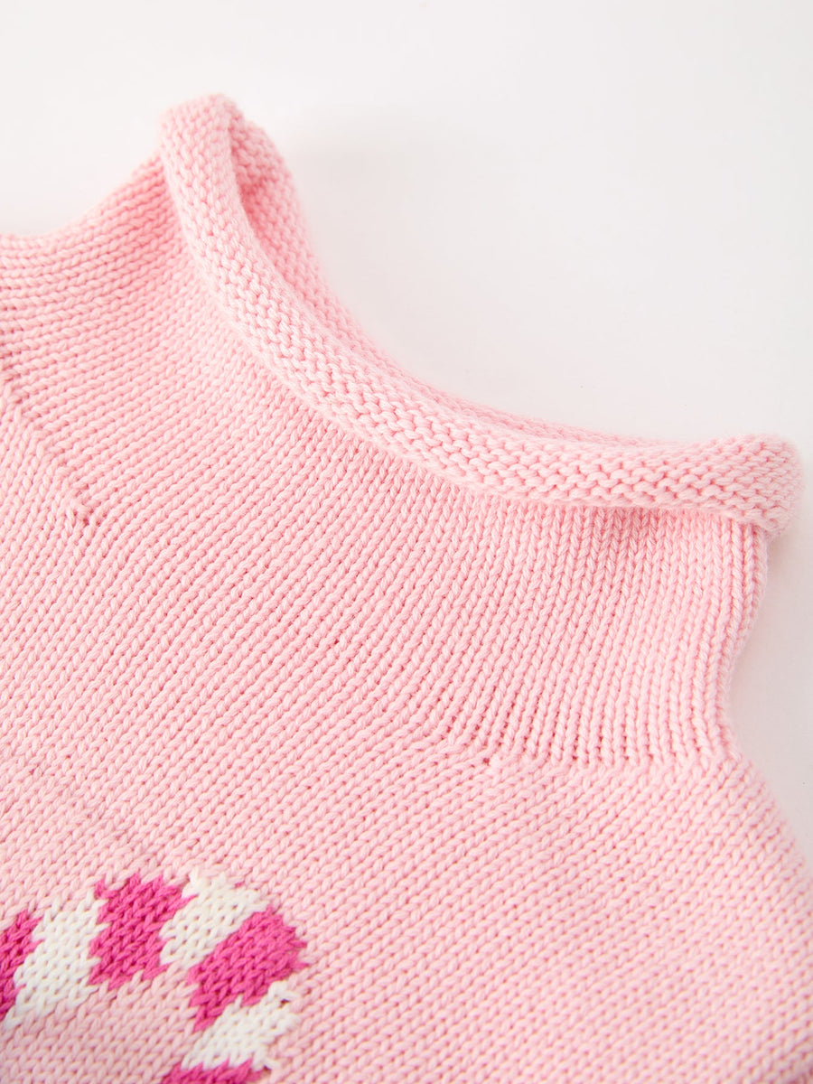 Christmas Candy Cane Bow Knit Baby Girls Romper