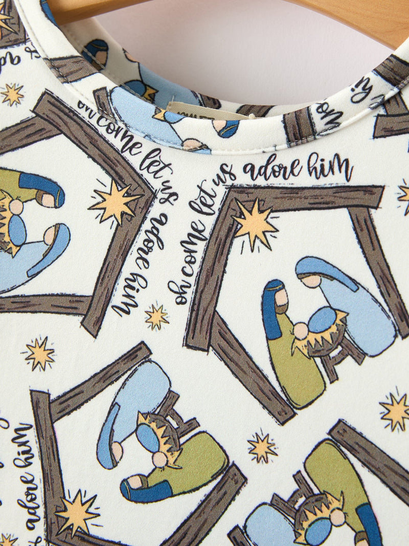 Christmas Girls Nativity Scene Print Twirl Dress - 3