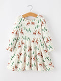 Christmas Girls Deer & Pine Tree Holiday Twirl Dress - 1