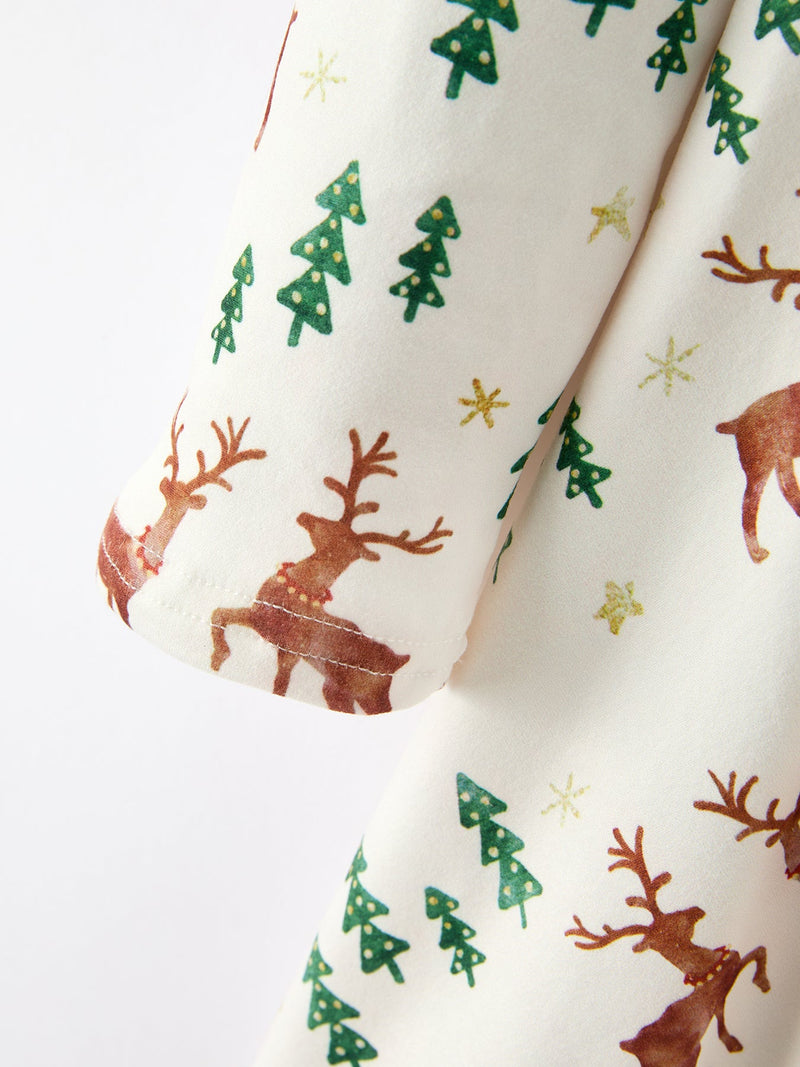 Christmas Girls Deer & Pine Tree Holiday Twirl Dress - 4