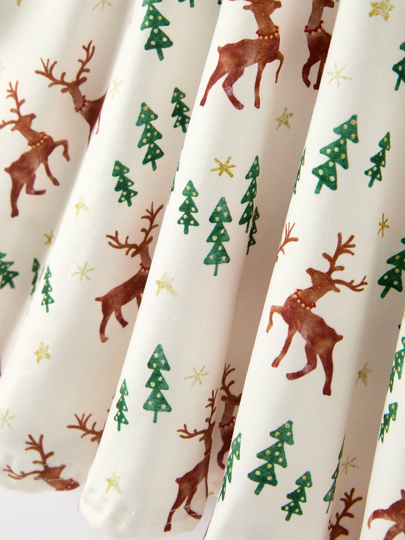 Christmas Girls Deer & Pine Tree Holiday Twirl Dress - 5