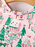 Christmas Girls Pink Holiday Village Print Twirl Dress - 3