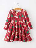 Girls Christmas Wreaths Twirl Long Sleeve Festive Dress - 1