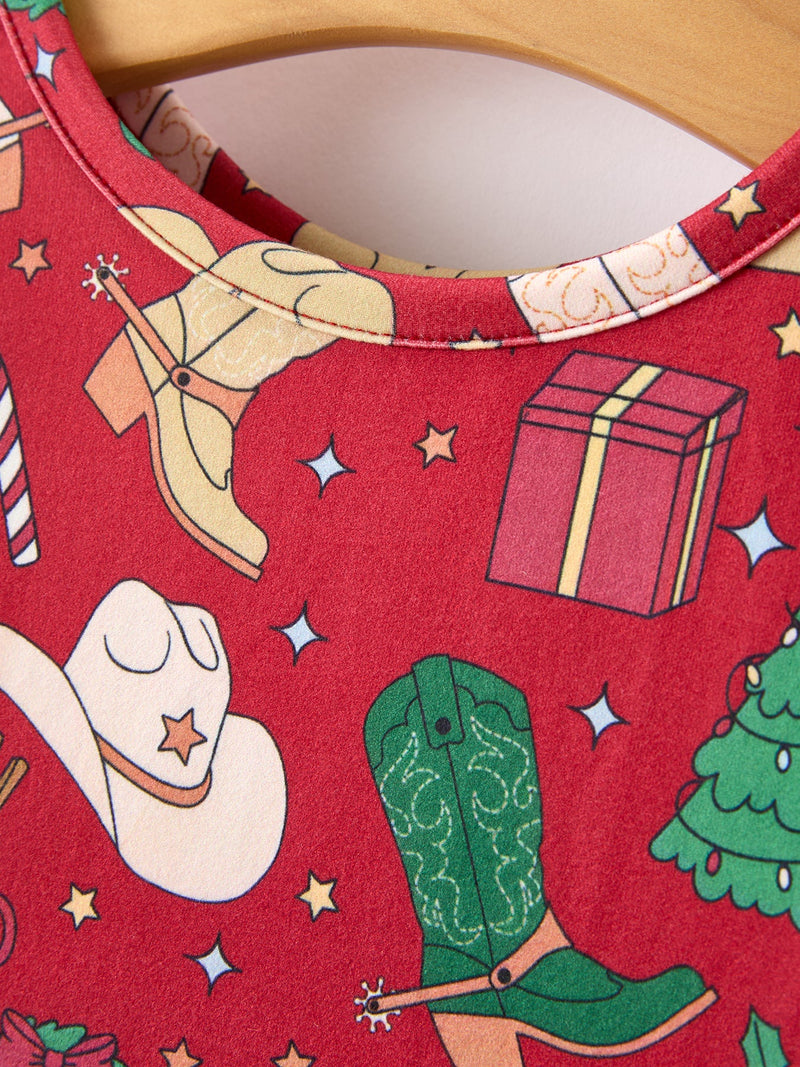 Girls Christmas Wreaths Twirl Long Sleeve Festive Dress - 3